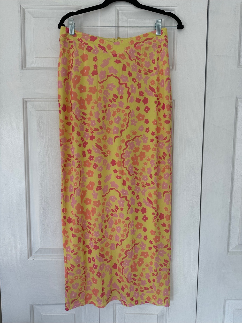 Sabo Skirt Yellow Midi Skirt with Pink Floral Print